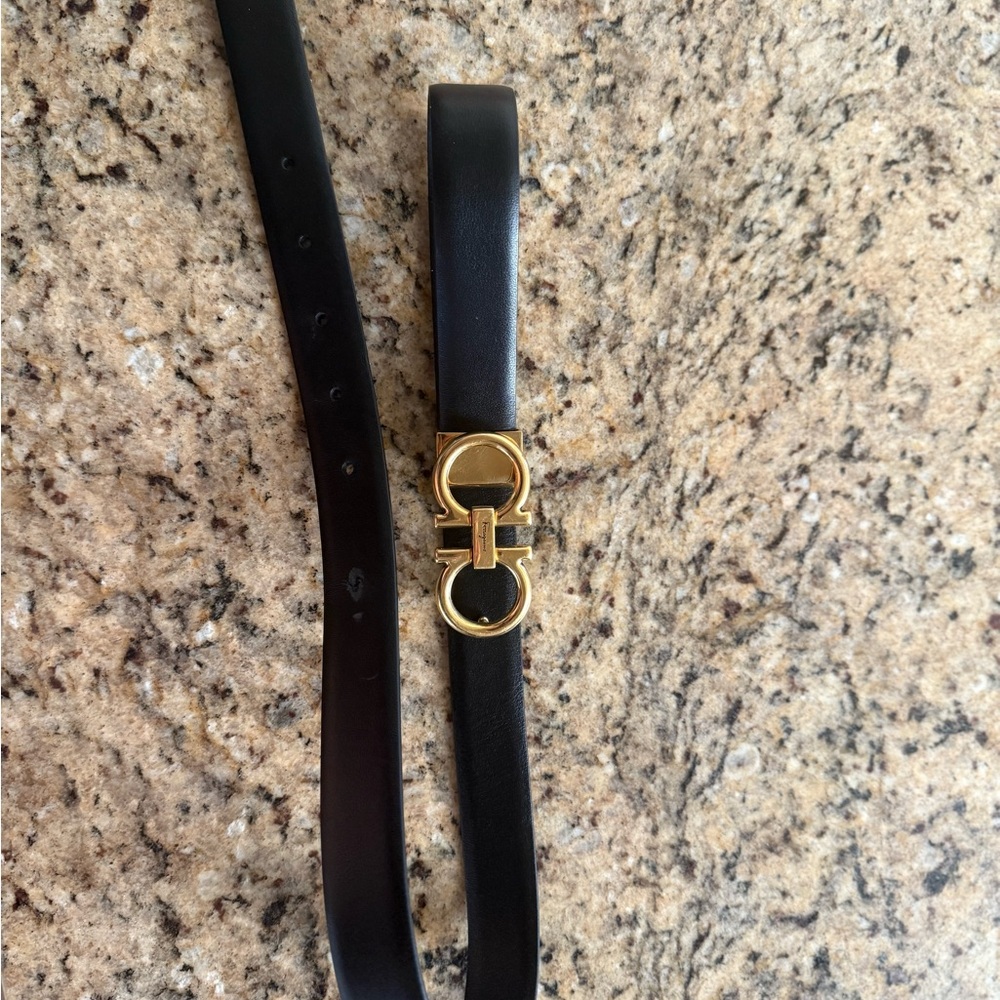Black Leather Belt with Gold Buckle